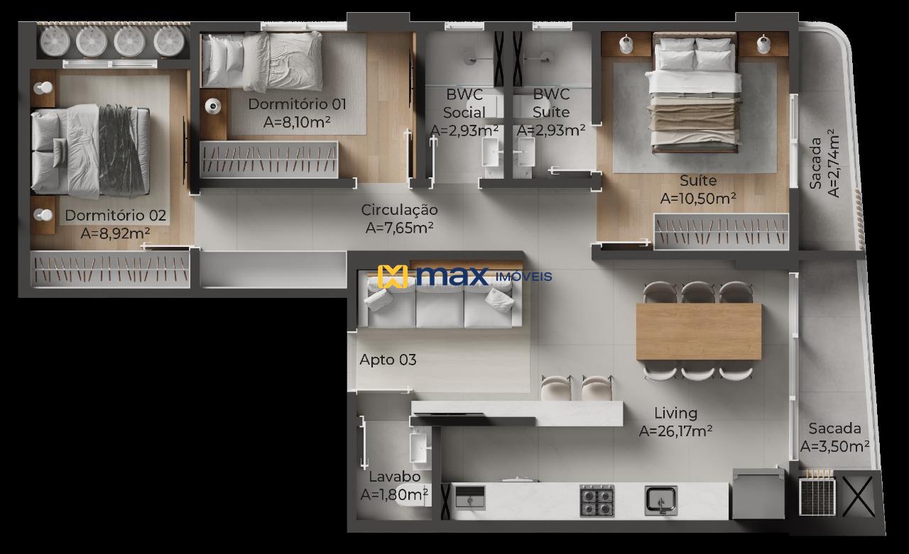 Apartamento à venda no Centro: Planta tipo 1 apto 03