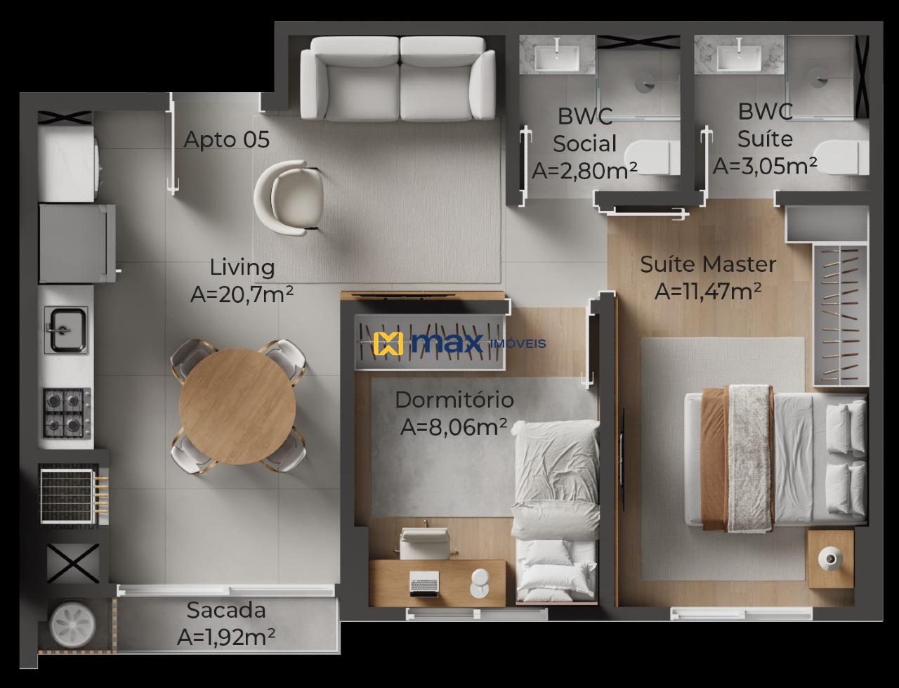 Apartamento à venda no Centro: Planta tipo 1 apto 05