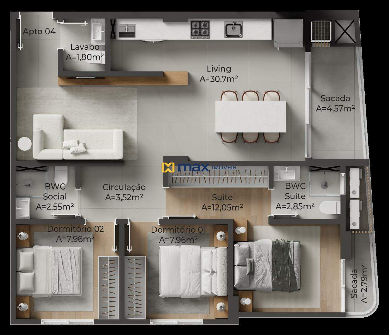 Apartamento à venda no Centro: Planta tipo 1 apto 04
