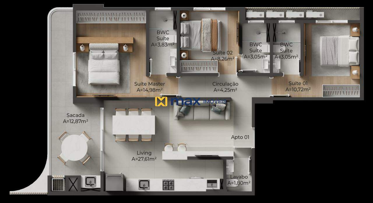 Apartamento à venda no Centro: Planta tipo 1 apto 01