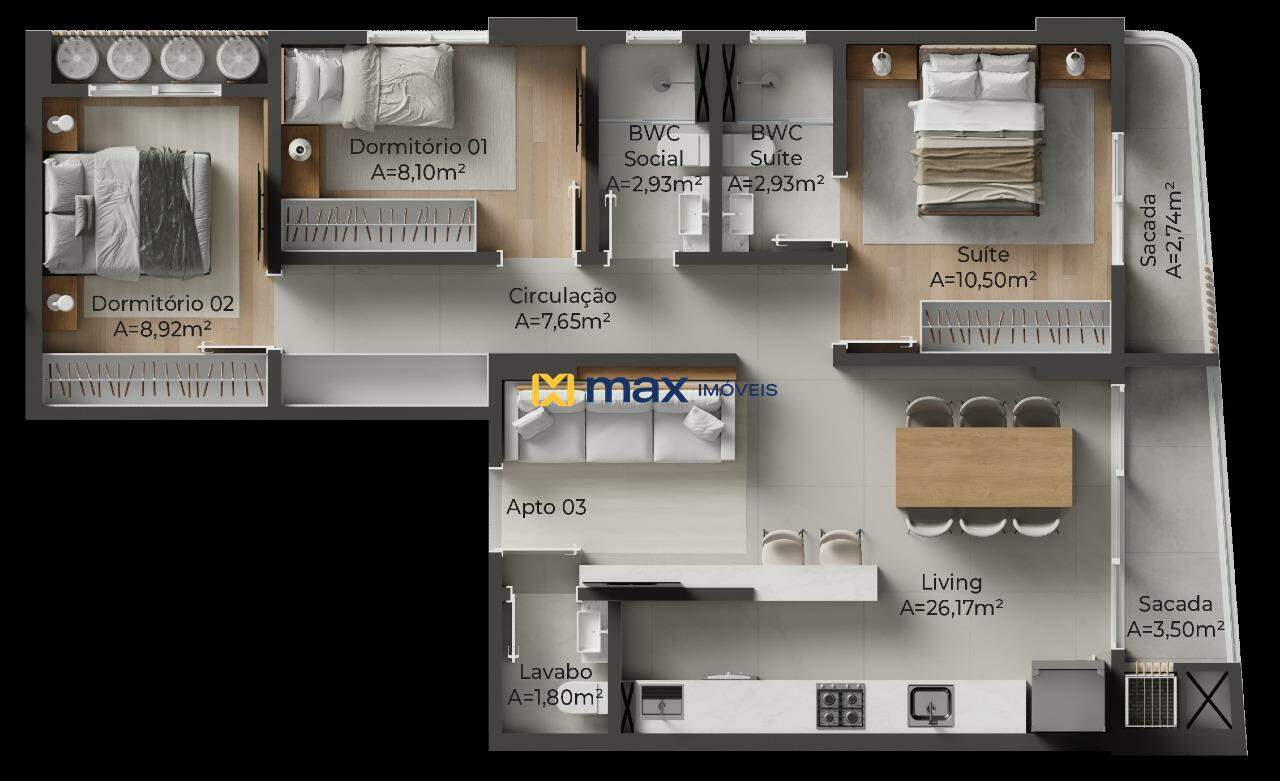 Apartamento à venda no Centro: Planta tipo 1 apto 03