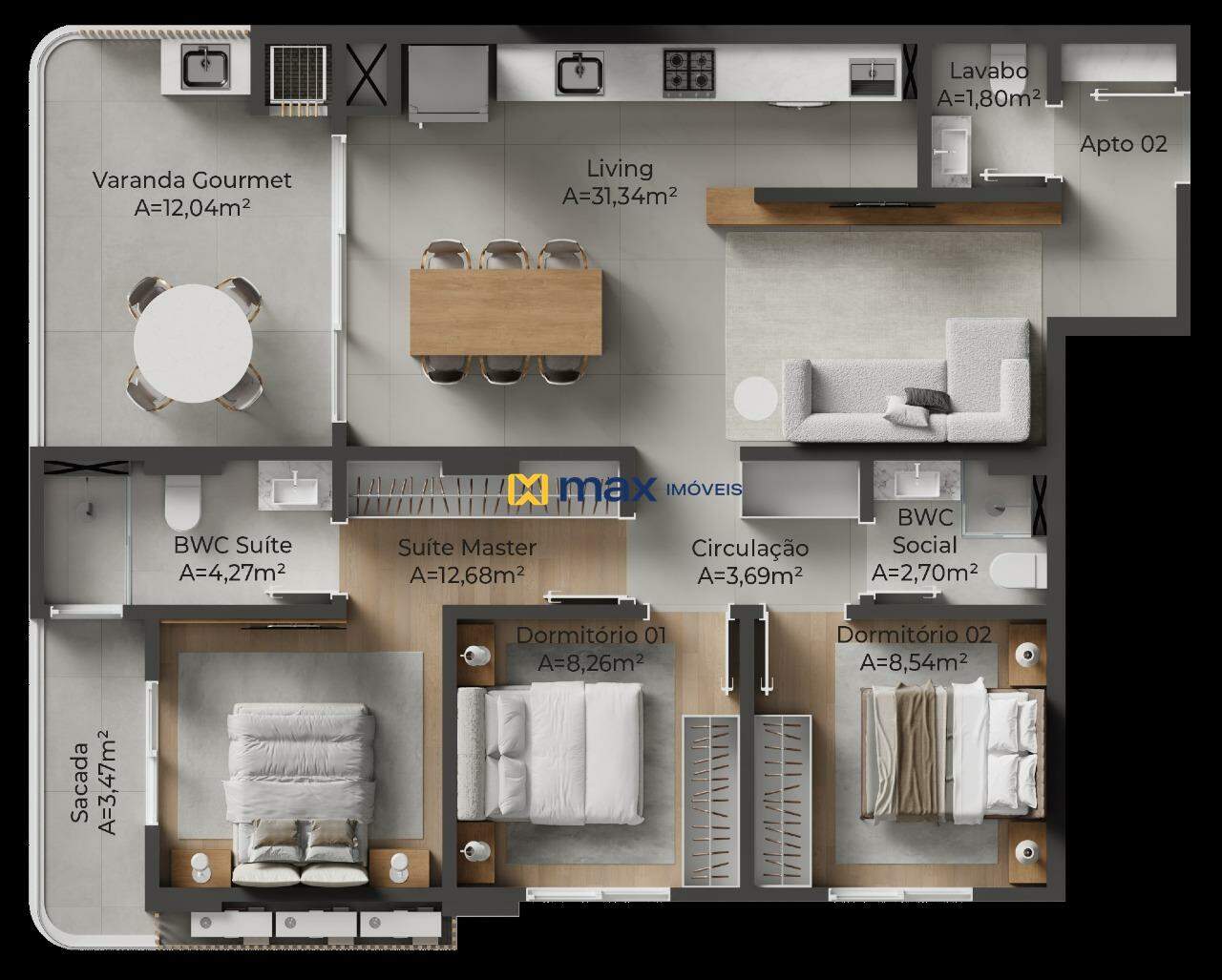 Apartamento à venda no Centro: Planta tipo 1 apto 02