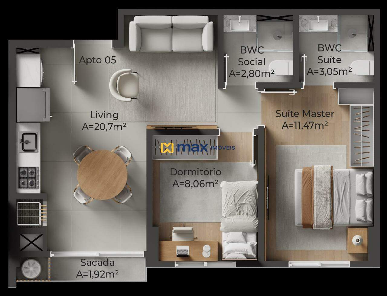 Apartamento à venda no Centro: Planta tipo 1 apto 05