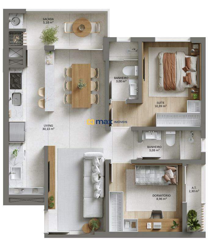 Apartamento à venda no Vila Operária: Planta apartamento tipo 02