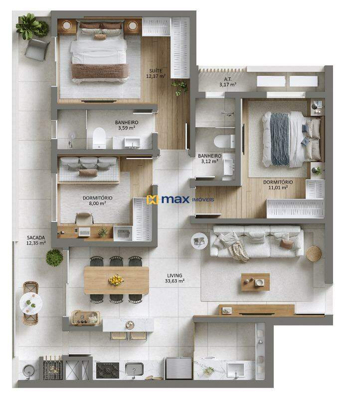 Apartamento à venda no Vila Operária: Planta apartamento tipo 01