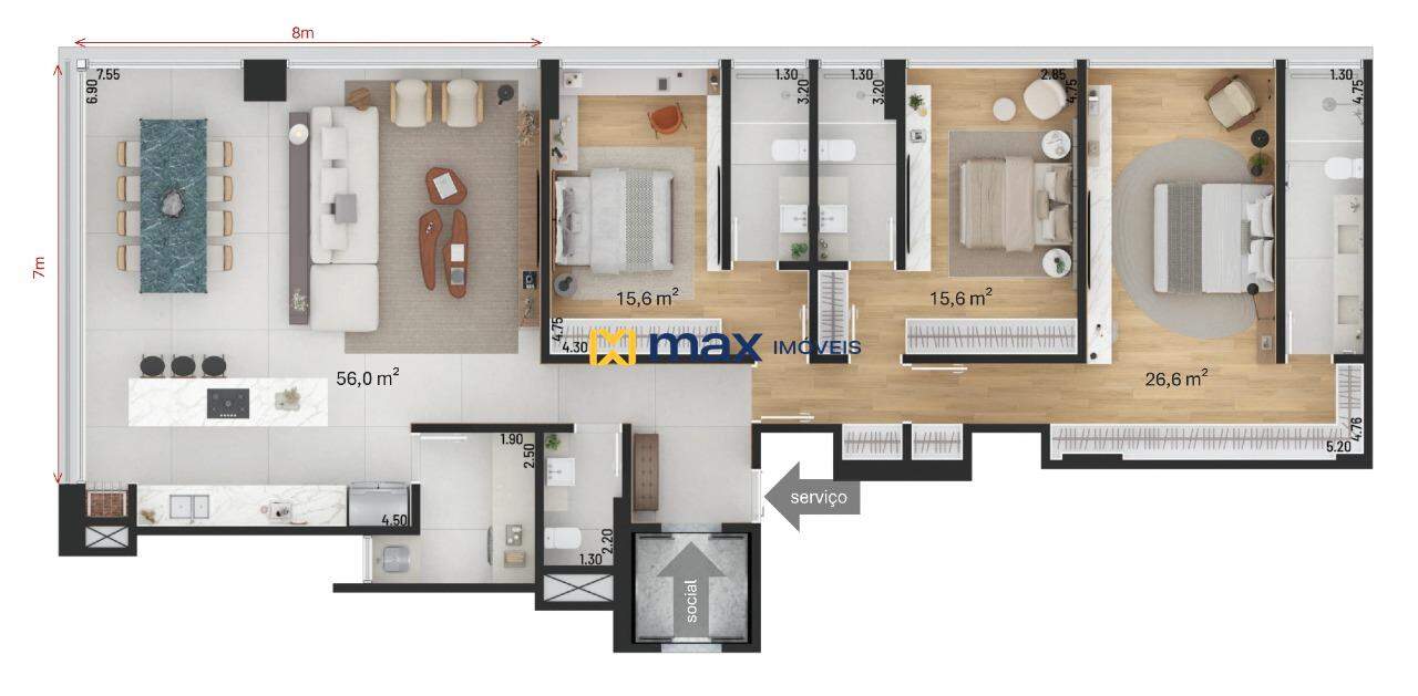 Apartamento à venda no Praia Brava de Itajaí: Torre norte - tipo 1