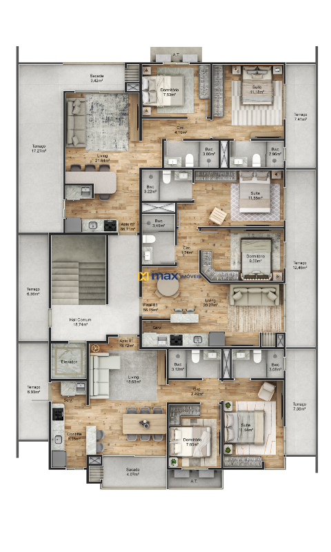 Apartamento à venda no Centro: PLANTA COM TERRAÇO
