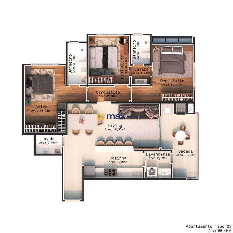 Apartamento à venda no Gravatá: Planta Tipo 03