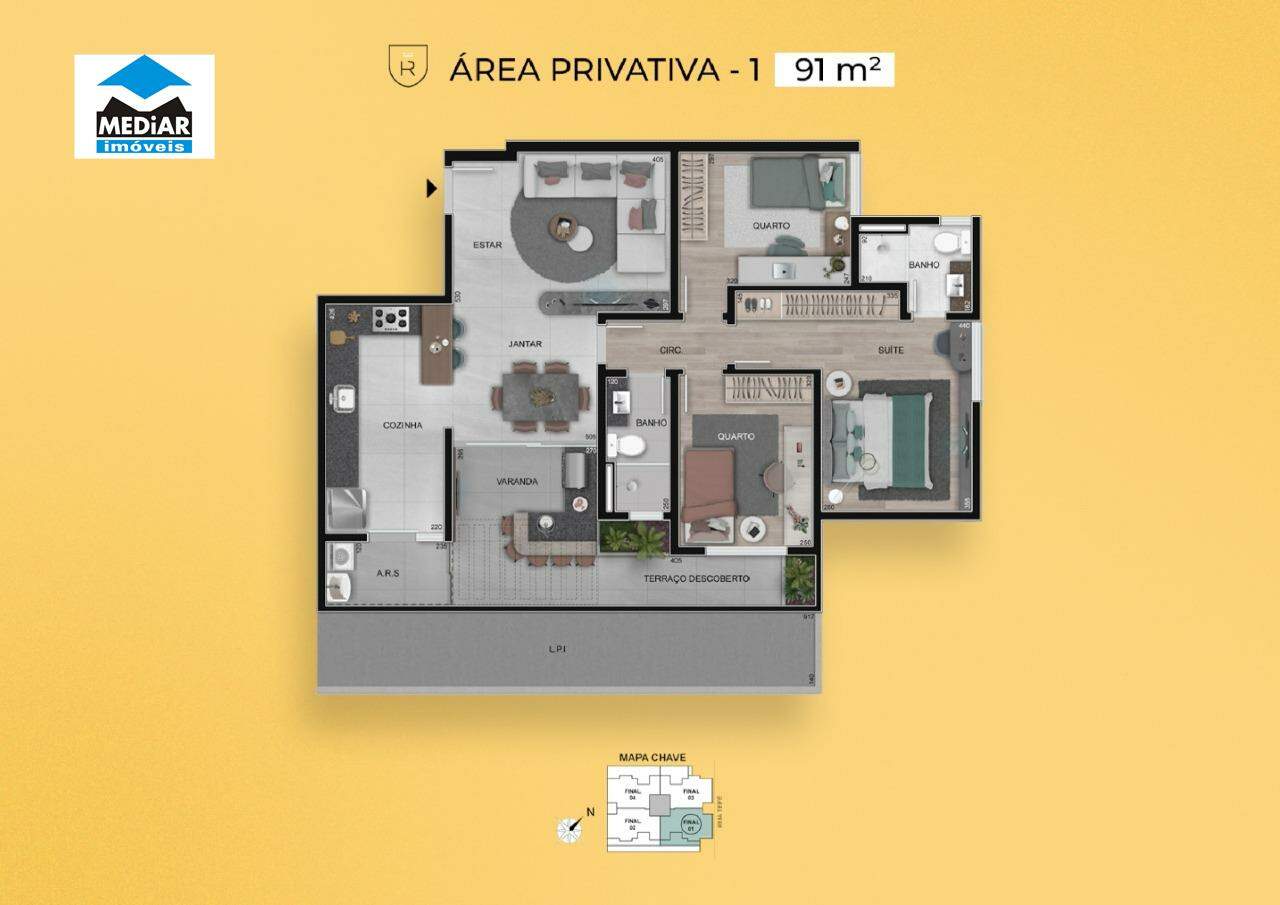 Apartamento à venda com 3 quartos, 78m² - Foto 1