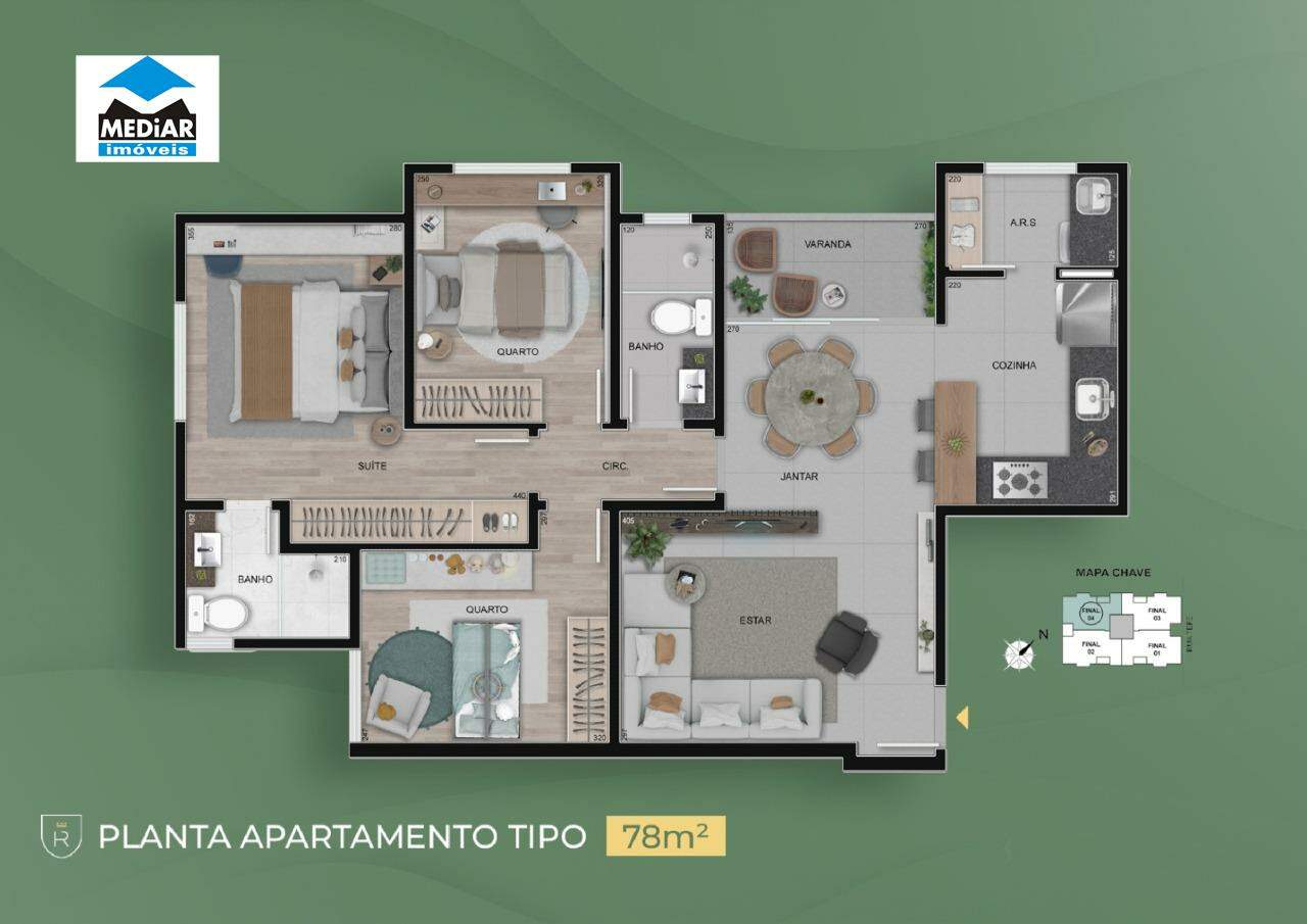 Apartamento à venda com 3 quartos, 78m² - Foto 1