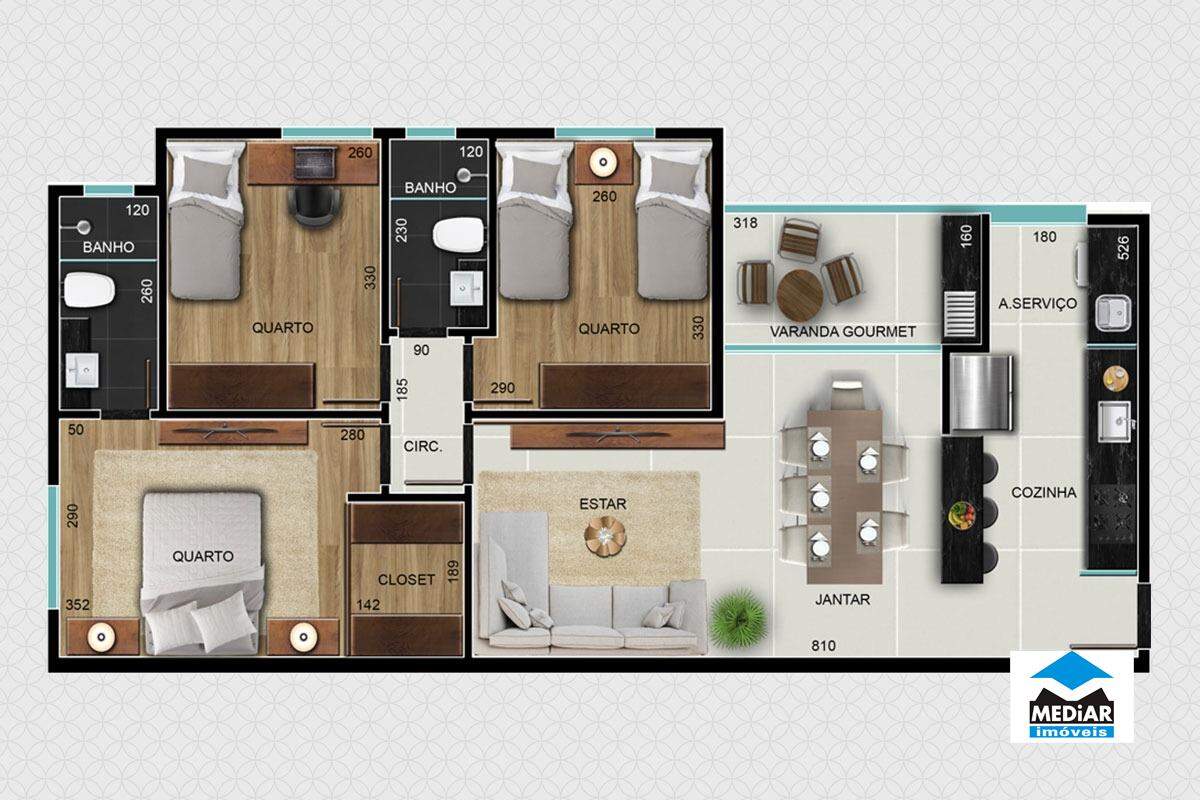 Apartamento à venda com 3 quartos, 81m² - Foto 1