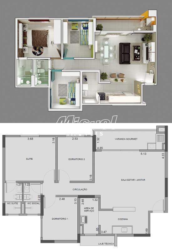 Apartamento à venda no Dois Córregos: Apto tipo 87,02 m²