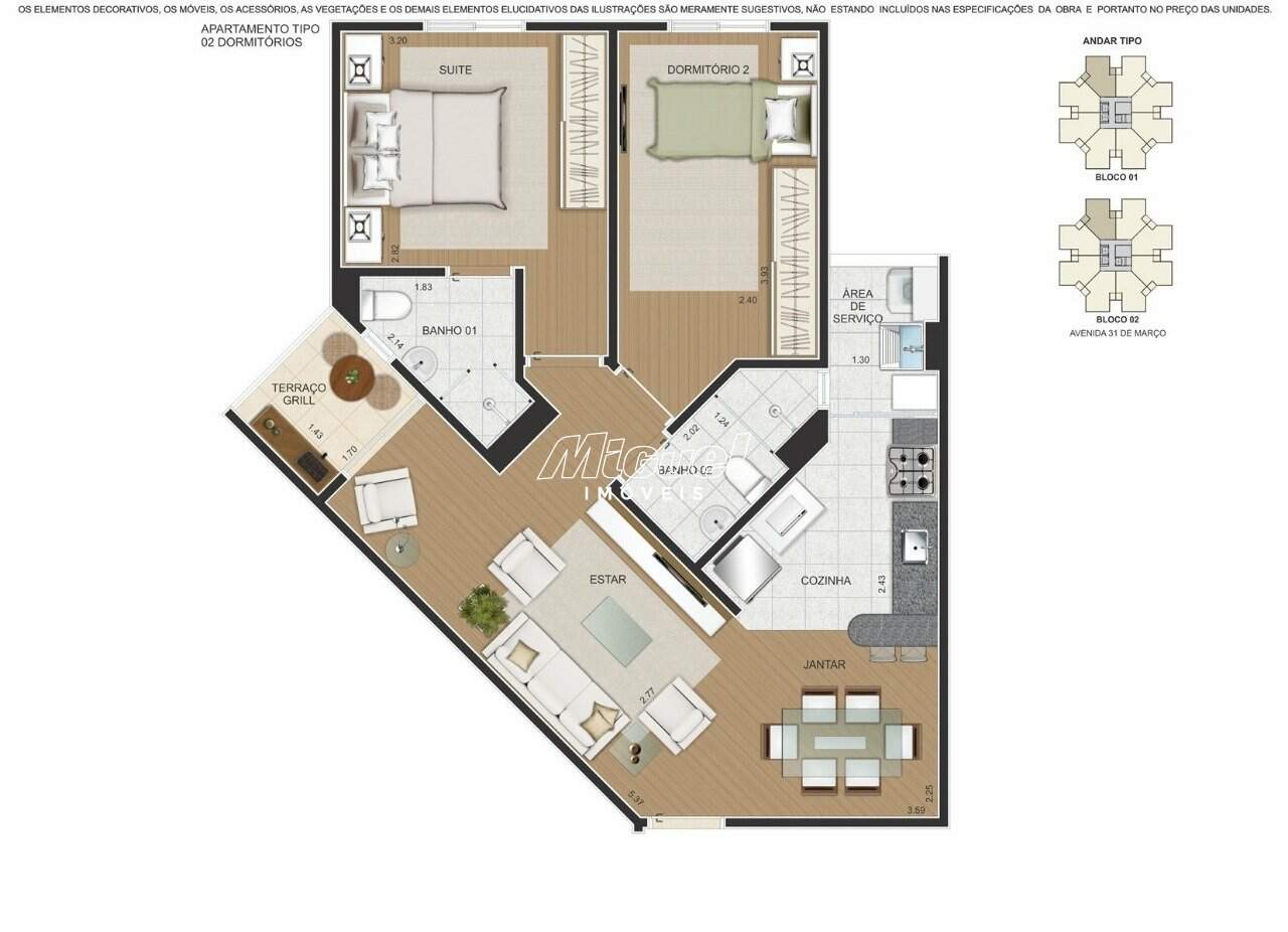 Apartamento, à venda, Paulicéia - 2 quartos Mirage Residence - Piracicaba/SP: 