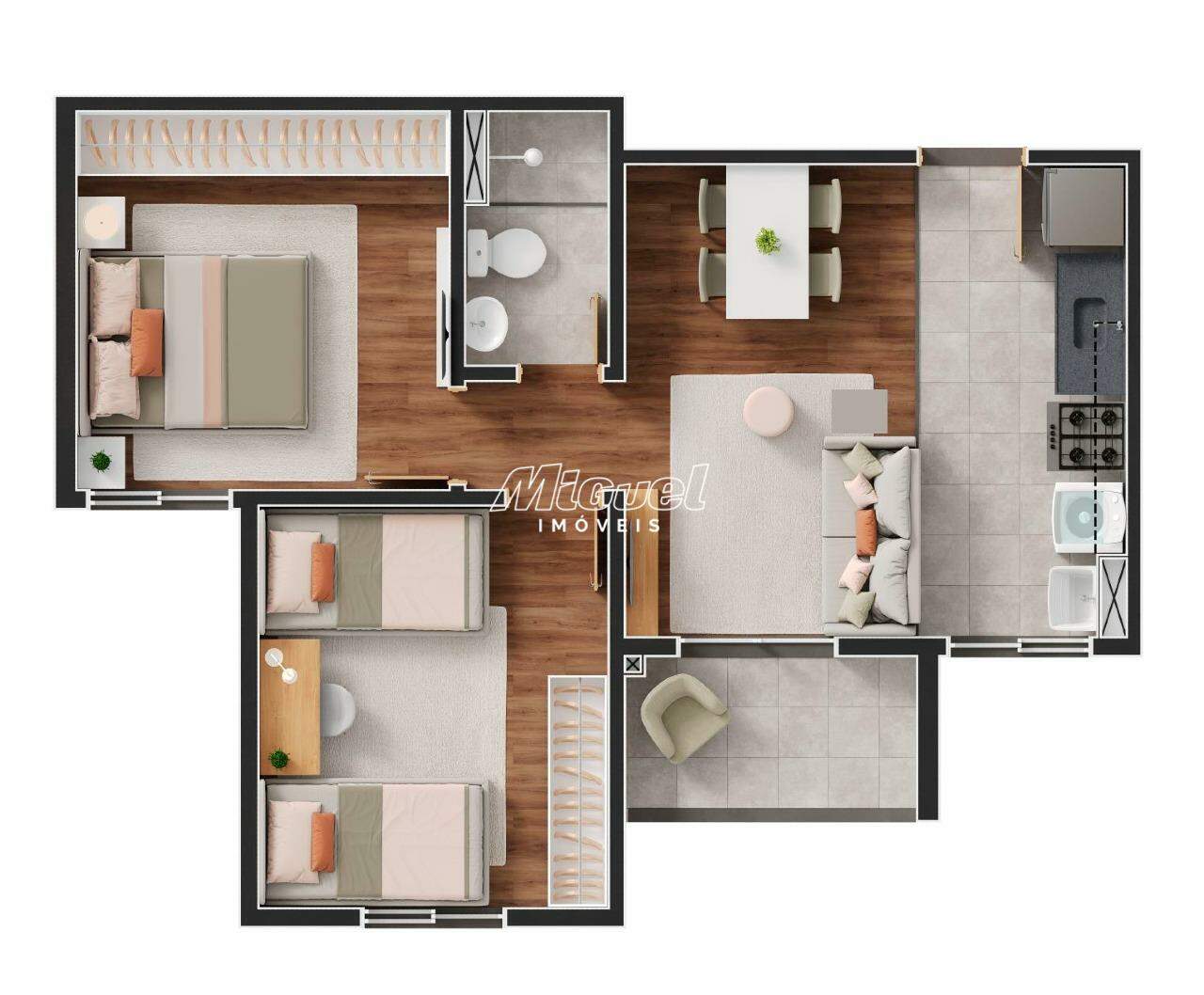 Apartamento, à venda, Chácara Esperia - 2 até 2 quartos Vitta Luminá - Piracicaba/SP: