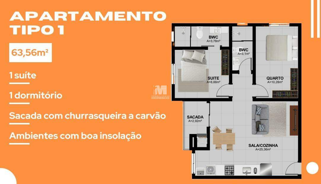 Apartamento de 2 quartos, 64m² no bairro Nova Brasília, em Brusque | Eu Corretor