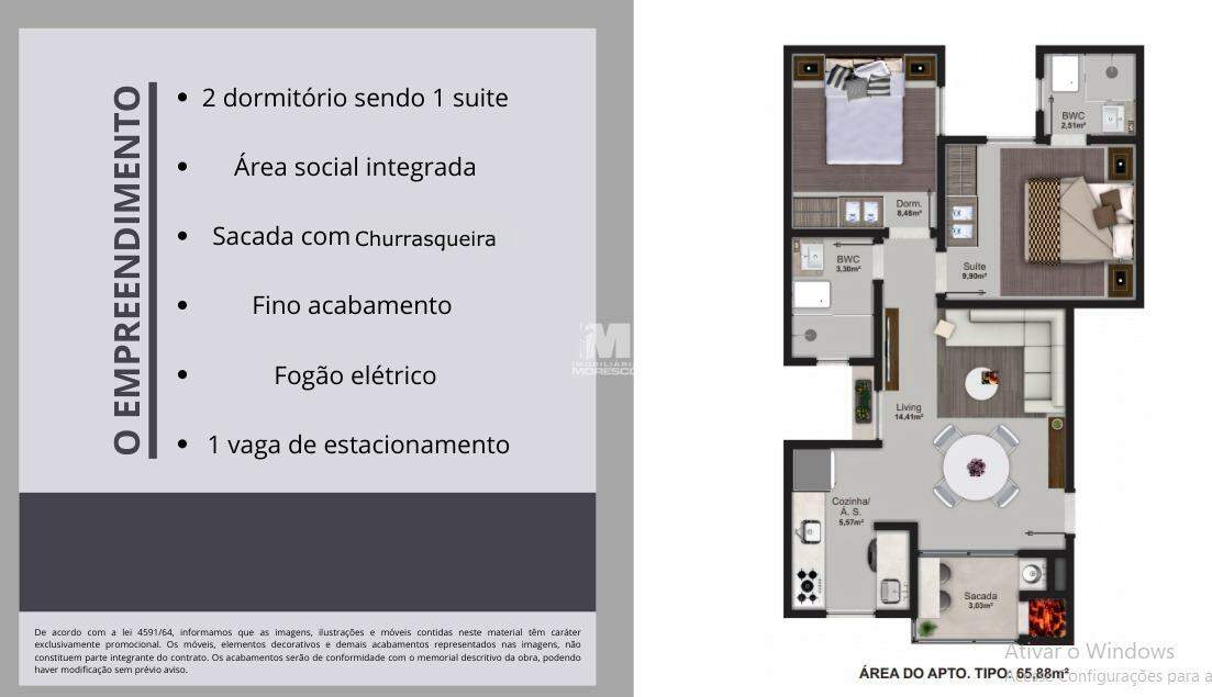 Apartamento de 2 quartos, 65m² no bairro Poço Fundo, em Brusque | Eu Corretor