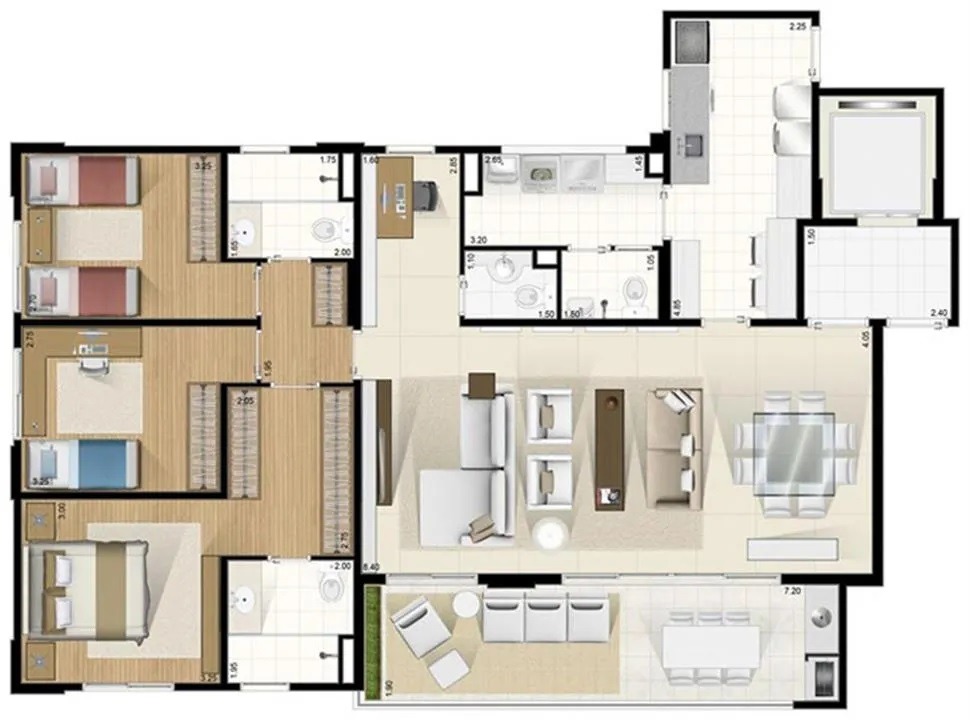 133 m2 - sala ampla e home office (1 suite) 