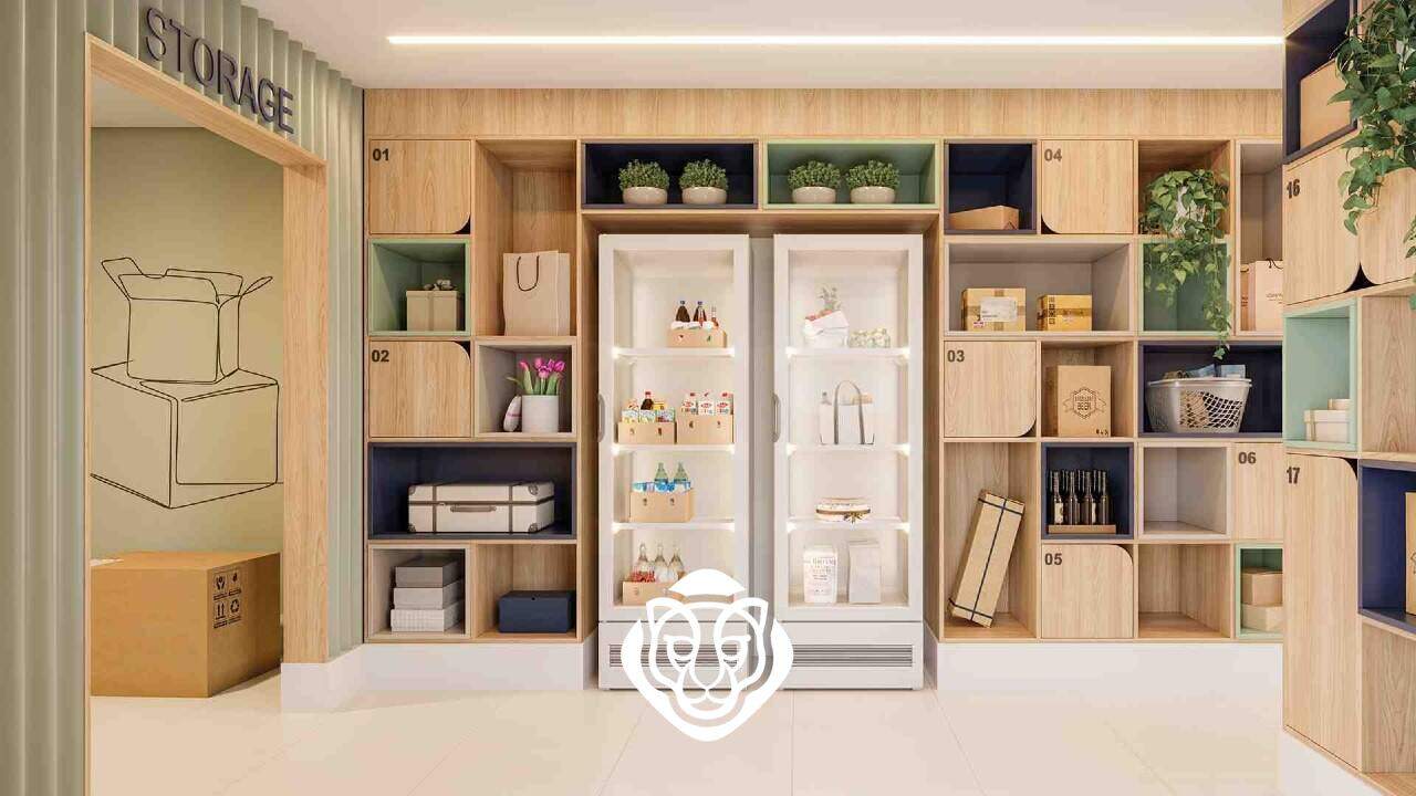 Delivery room equipado com refrigerador