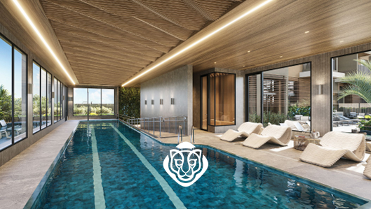 Piscina coberta com bar 