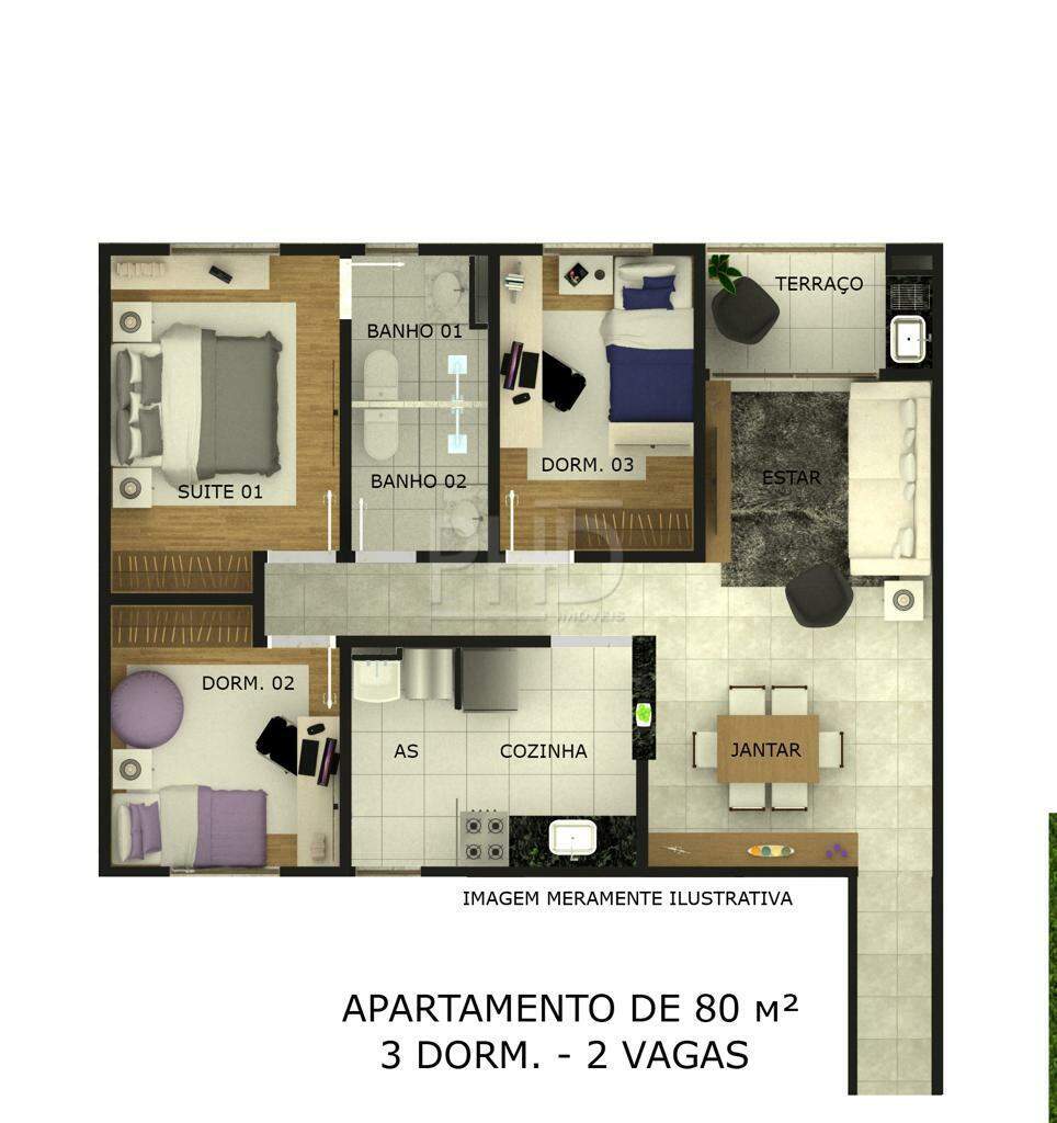 Apartamento à venda com 3 quartos, 80m² - Foto 2