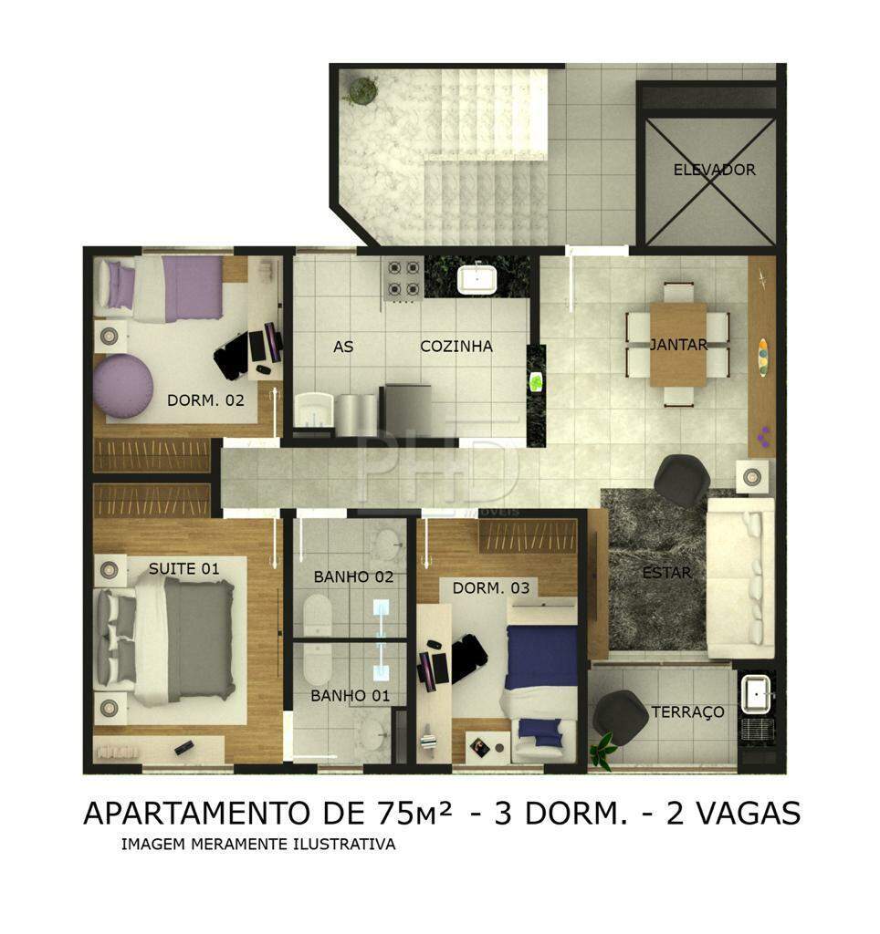 Apartamento à venda com 3 quartos, 75m² - Foto 2