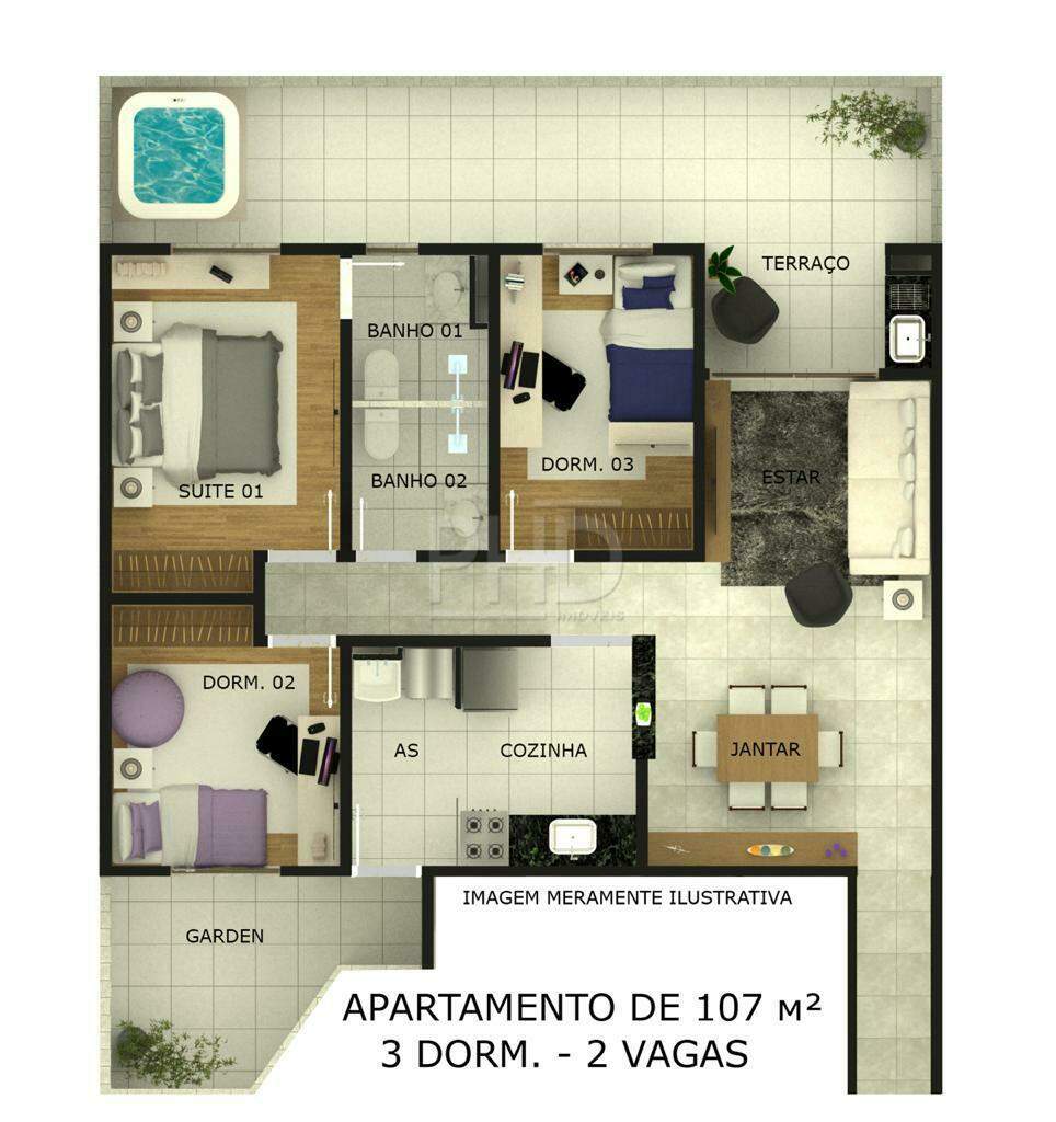 Apartamento à venda com 3 quartos, 107m² - Foto 2