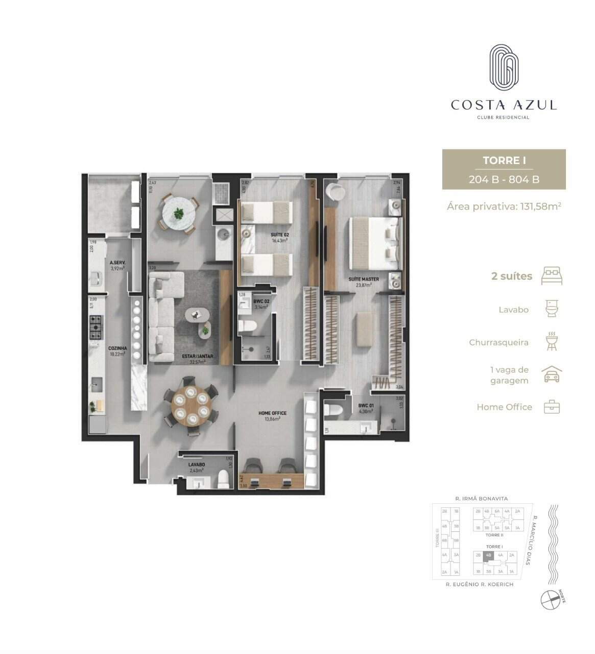 Apartamento à venda no Jardim Atlantico: Planta humanizada final 04B Torre I - 2 su tes (imagem ilustrativa - mobili rio n o inclu do)