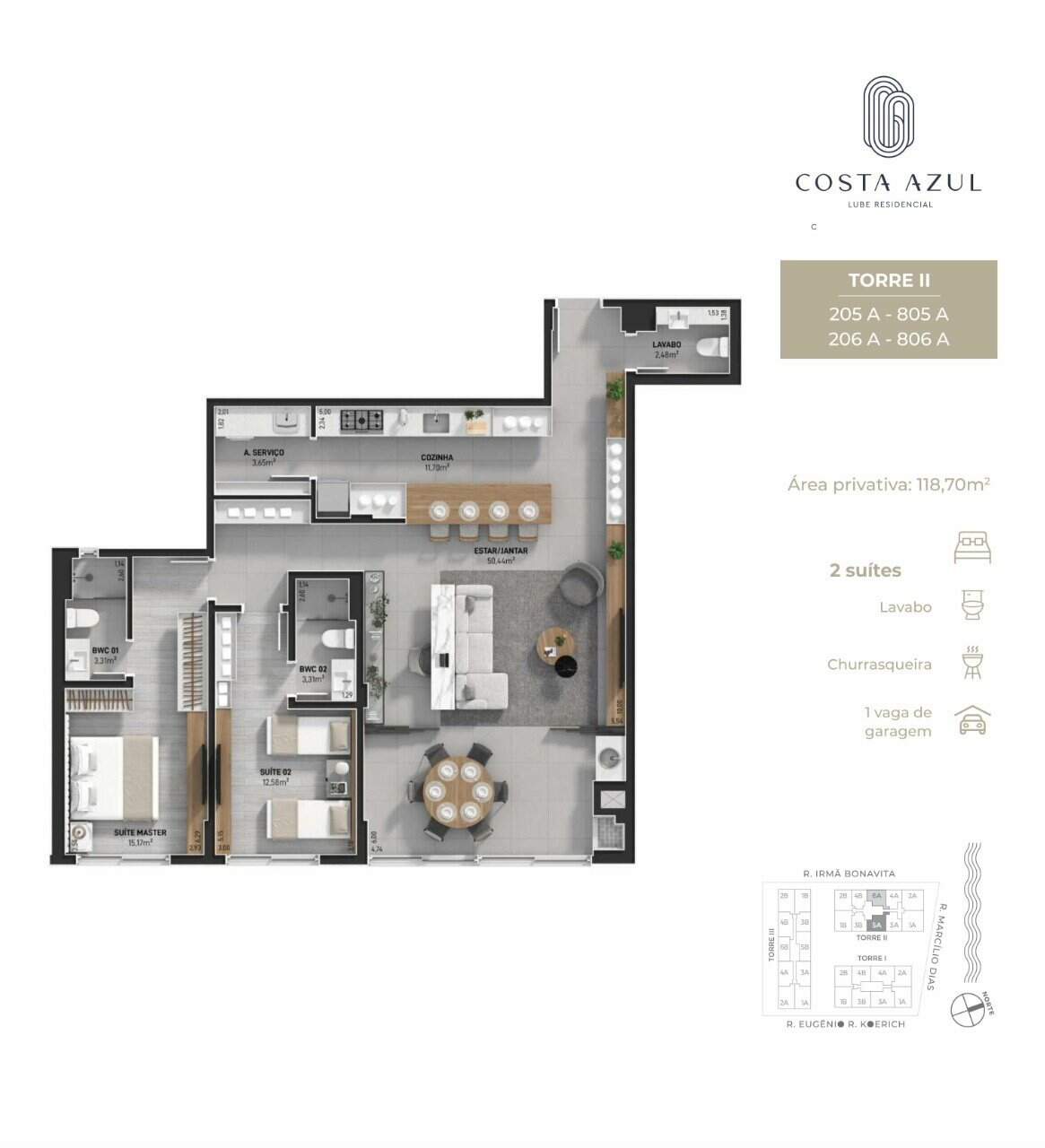 Apartamento à venda no Jardim Atlantico: Planta humanizada final 05A e 06A Torre II - 2 su tes (imagem ilustrativa - mobili rio n o inclu do)