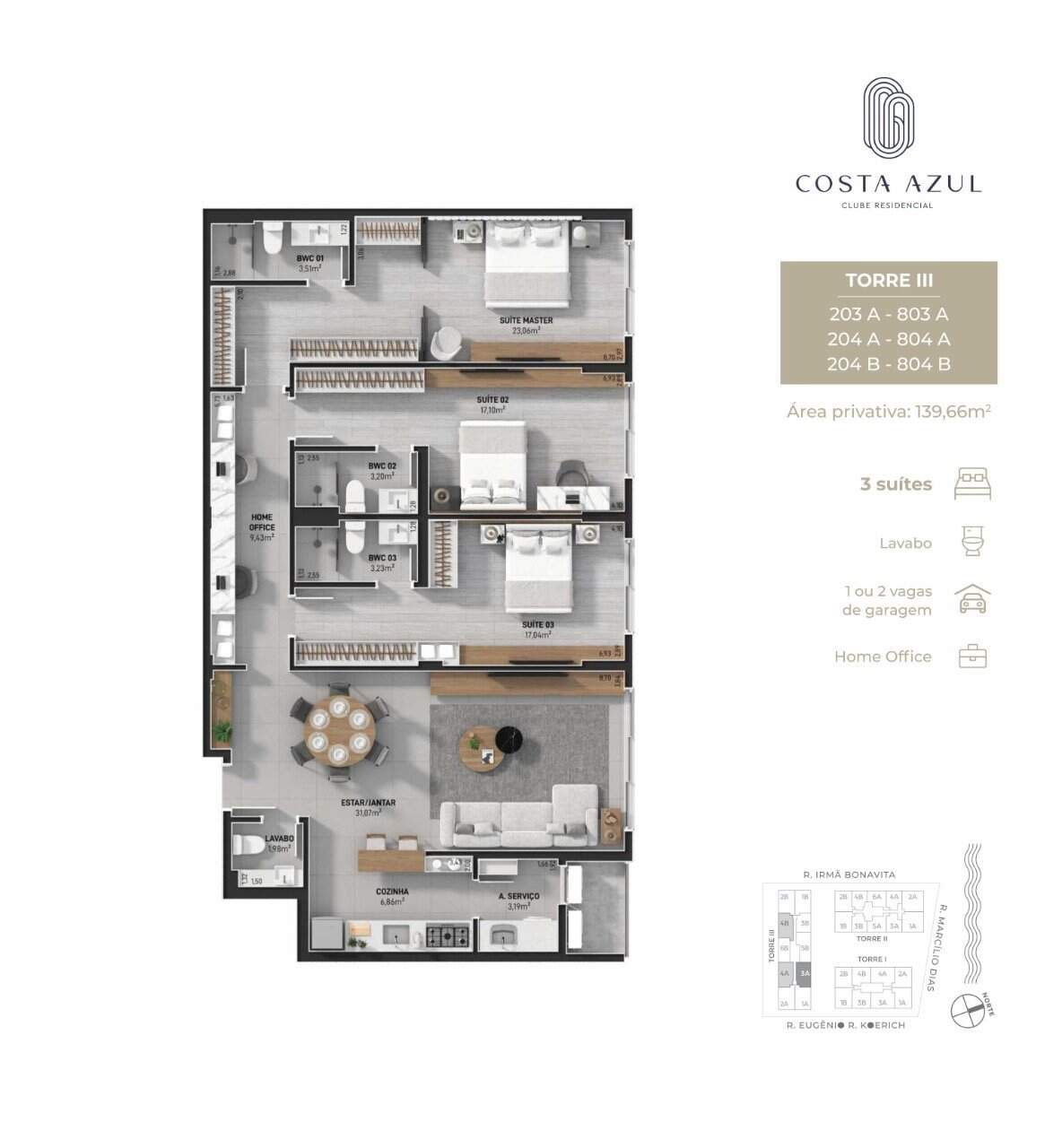 Apartamento à venda no Jardim Atlantico: Planta humanizada final 03A, 04A e 04B Torre III (imagem ilustrativa - mobili rio n o inclu do)