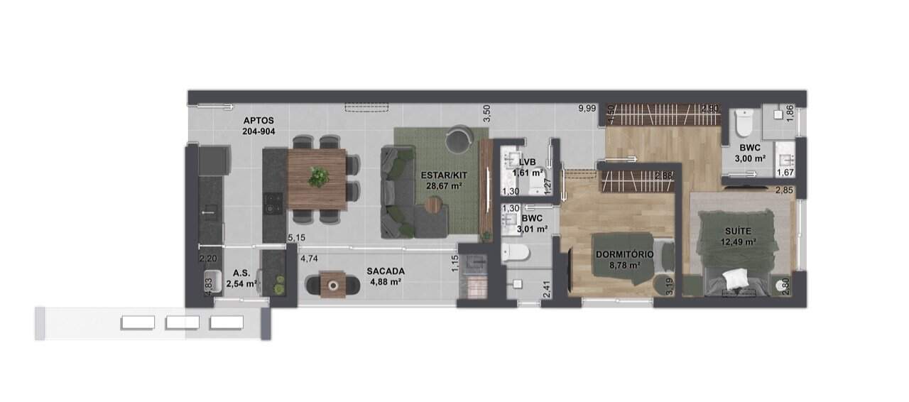 Apartamento à venda no Centro: Planta humanizada final 04 - 2 su tes (imagem ilustrativa - mobili rio n o inclu do)