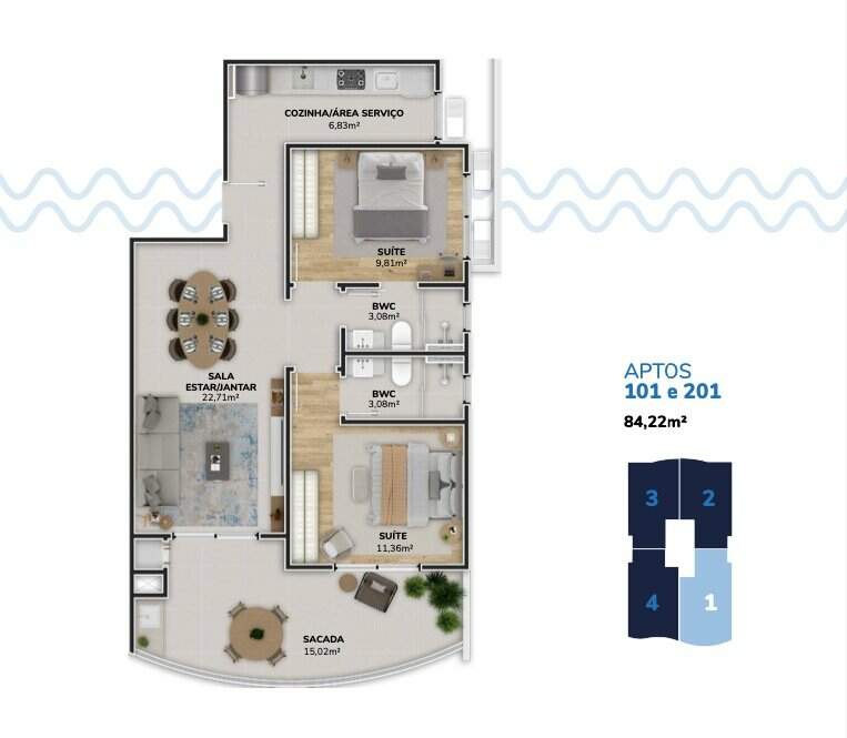 Apartamento à venda no Morro das Pedras: Planta humanizada final 01 Torre B (imagem ilustrativa - mobili rio n o inclu do)