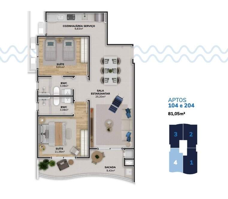 Apartamento à venda no Morro das Pedras: Planta humanizada final 04 Torre B (imagem ilustrativa - mobili rio n o inclu do)
