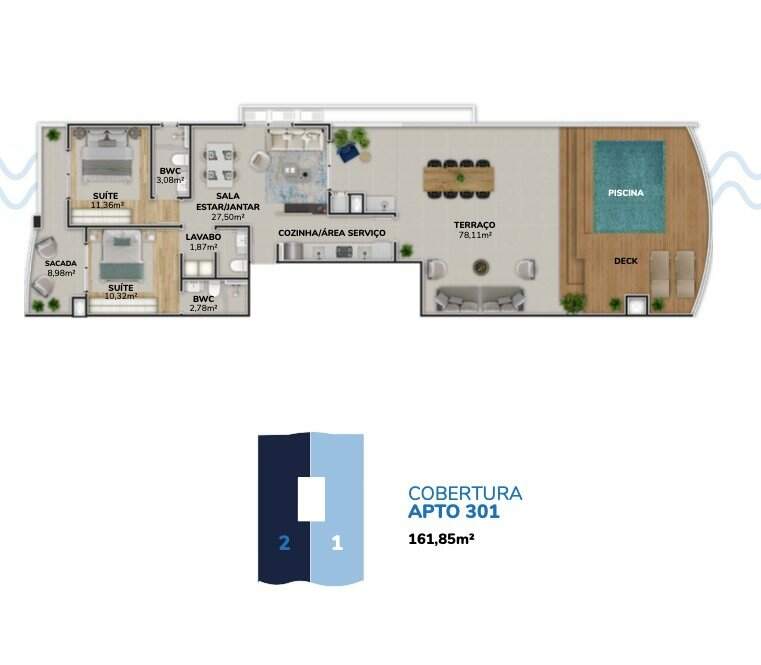 Cobertura à venda no Morro das Pedras: Planta humanizada cobertura 301 Torre B (imagem ilustrativa - mobili rio n o inclu do)
