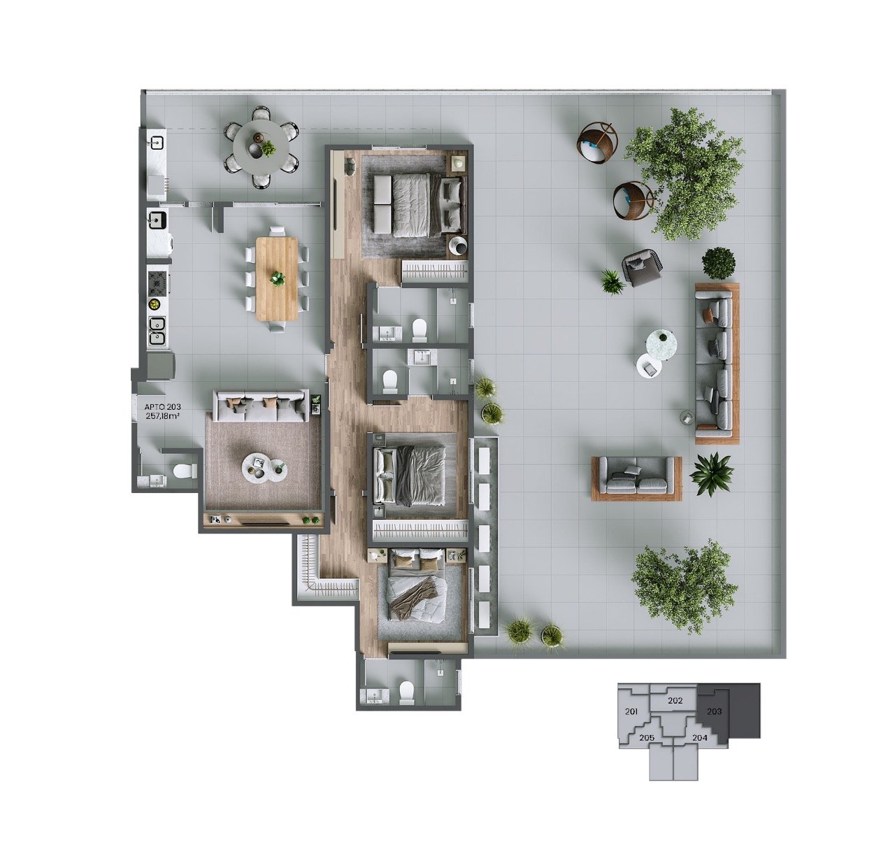 Apartamento à venda no Agronomica: Planta humanizada final 03 - 3 su tes (imagem ilustrativa - mobili rio e decora  o n o inclu dos)