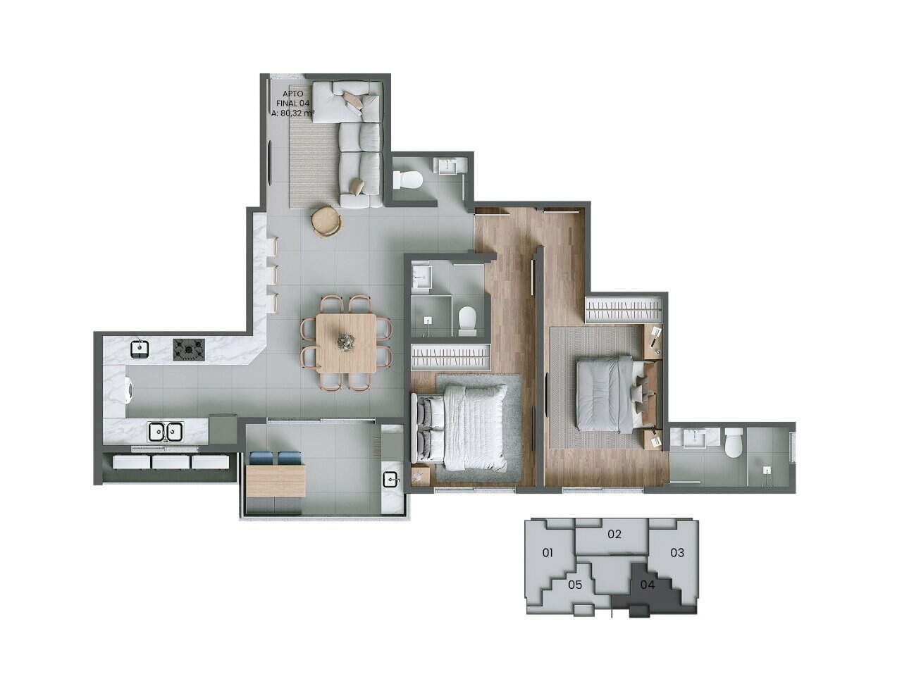 Apartamento à venda no Agronomica: Planta humanizada final 04 - 2 su tes (imagem ilustrativa - mobili rio e decora  o n o inclu dos)