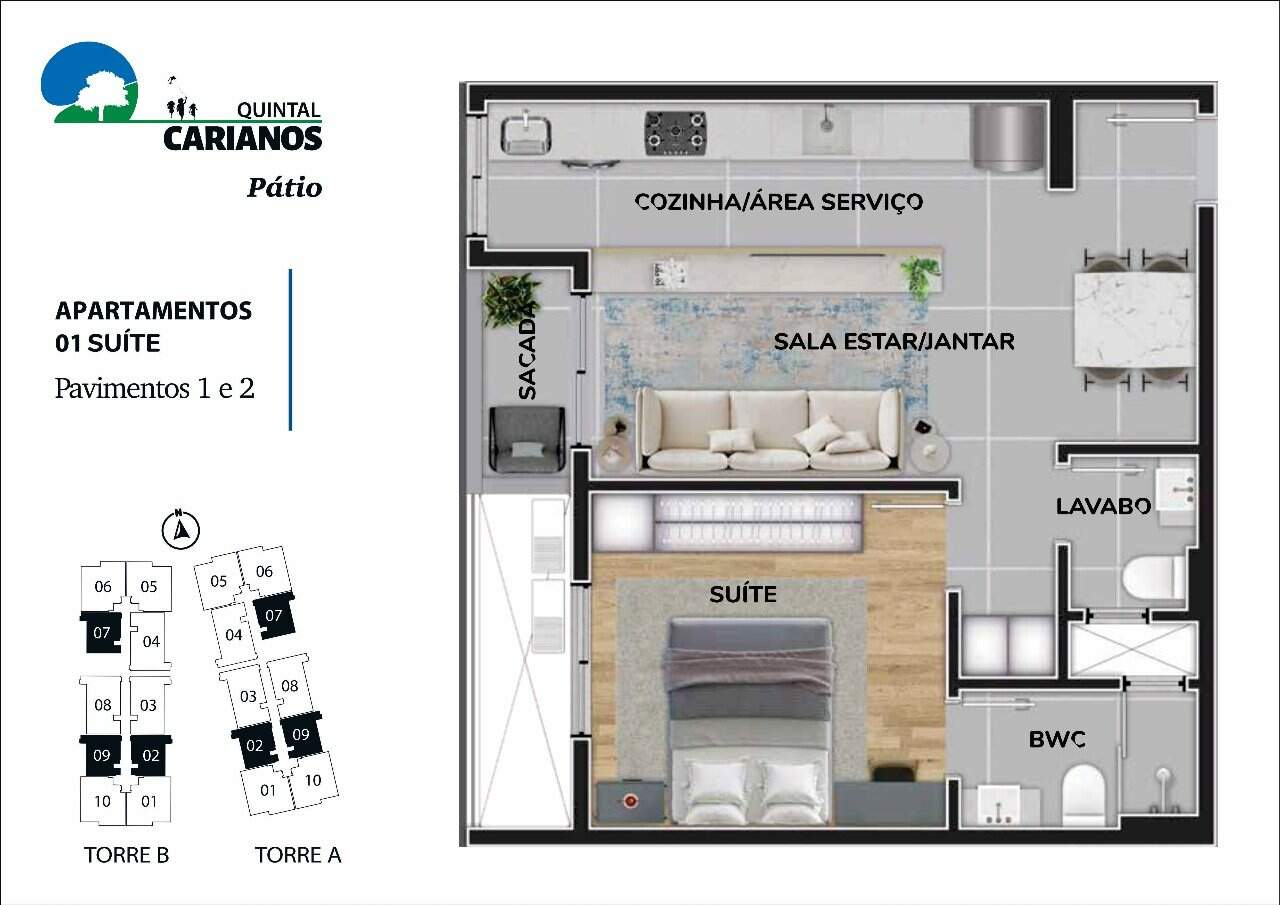 Apartamento à venda no Carianos: Planta humanizada final 2 - 1 su te (imagem ilustrativa - mobili rio e decora  o n o inclu dos)
