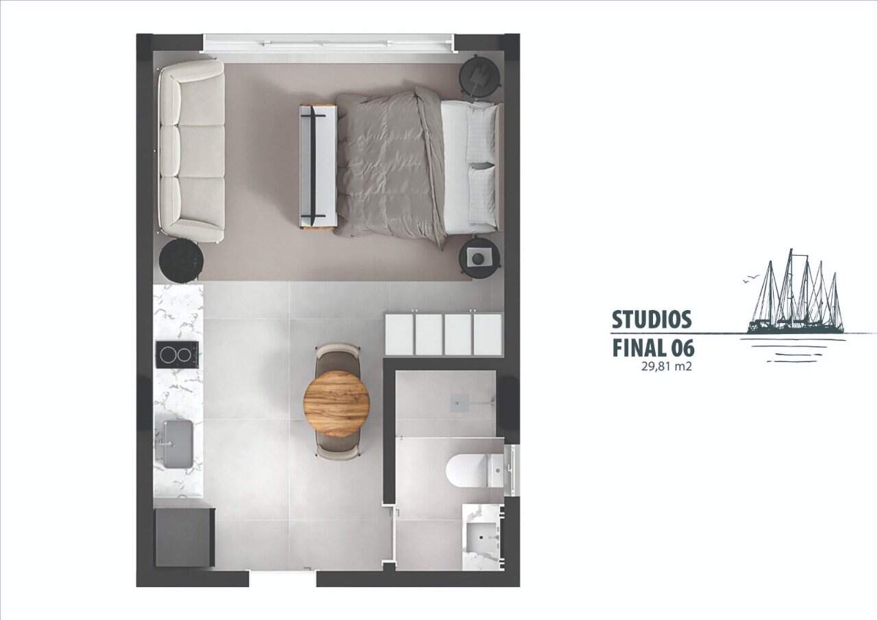 Estúdio à venda no Jose Mendes: Planta humanizada final 6 - est dio (imagem ilustrativa - mobili rio e decora  o n o inclu dos)