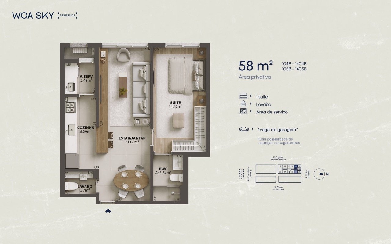 Apartamento à venda no Campinas: Planta humanizada apartamento final 04B - 1 su te (imagem ilustrativa - mobili rio n o inclu do)