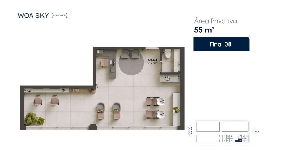Salas/Conjuntos à venda no Campinas: Planta humanizada sala final 08 (imagem ilustrativa - mobili rio n o inclu do)