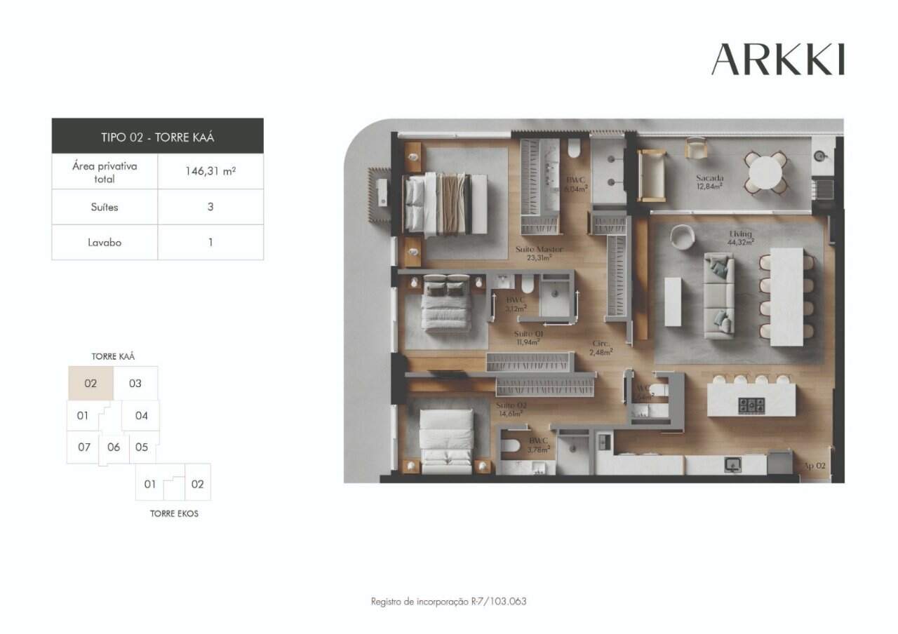 Apartamento à venda no Centro: Planta humanizada final 02 Torre Ka  - imagem ilustrativa, mobili rio n o inclu do