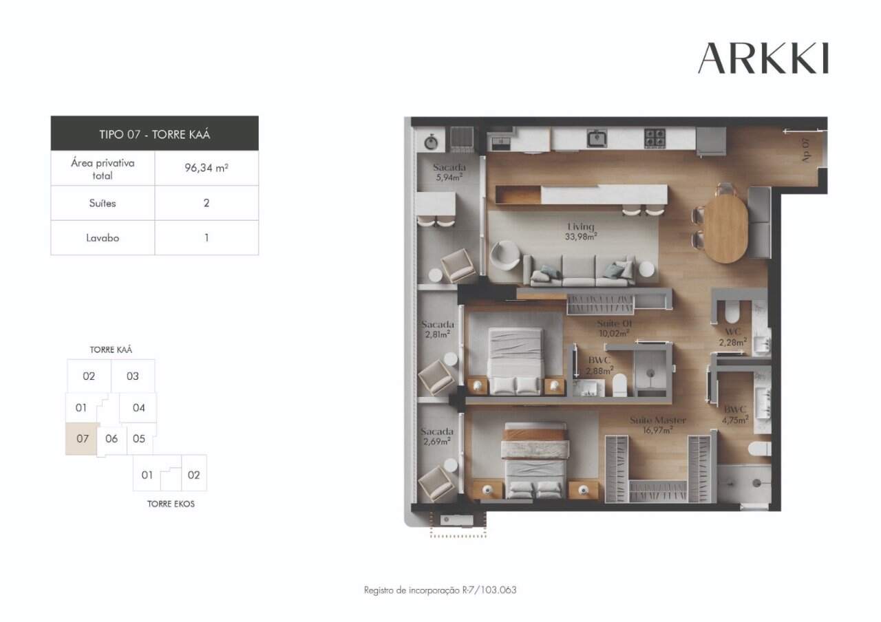 Apartamento à venda no Centro: Planta humanizada final 07 Torre Ka  - imagem ilustrativa, mobili rio n o inclu do