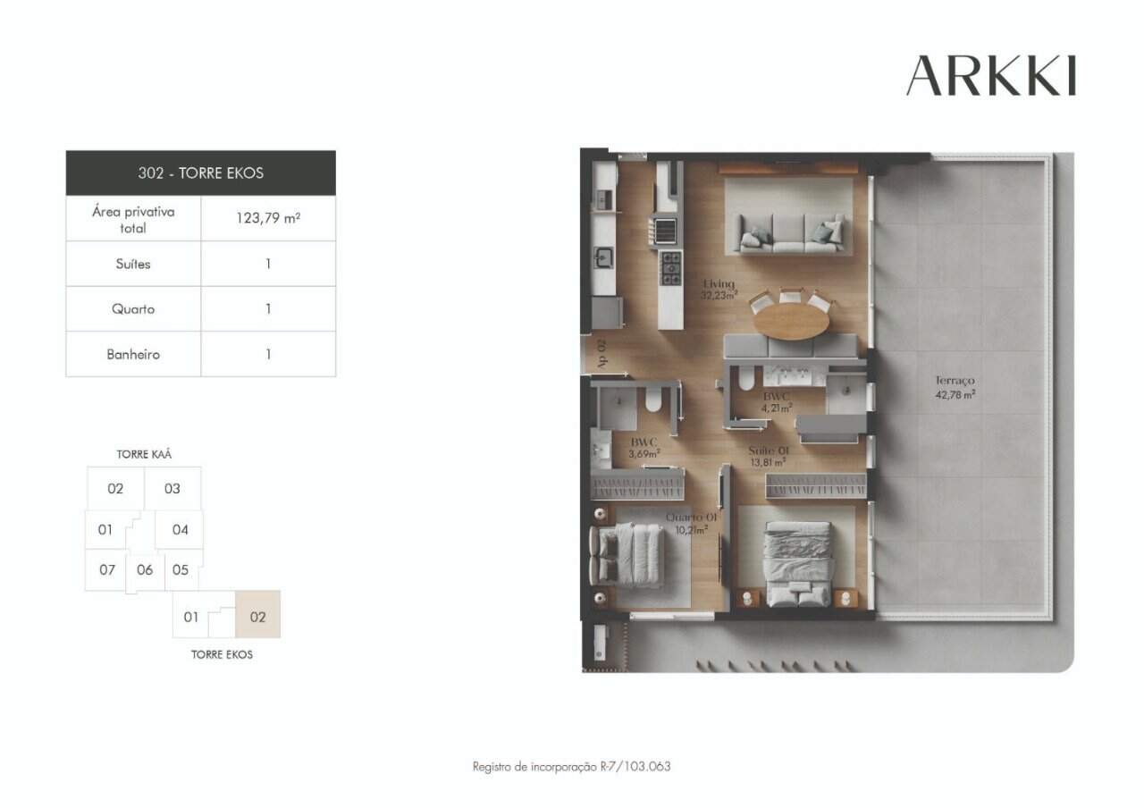Apartamento à venda no Centro: Planta humanizada apartamento garden Torre Ekos - imagem ilustrativa, mobili rio n o inclu do