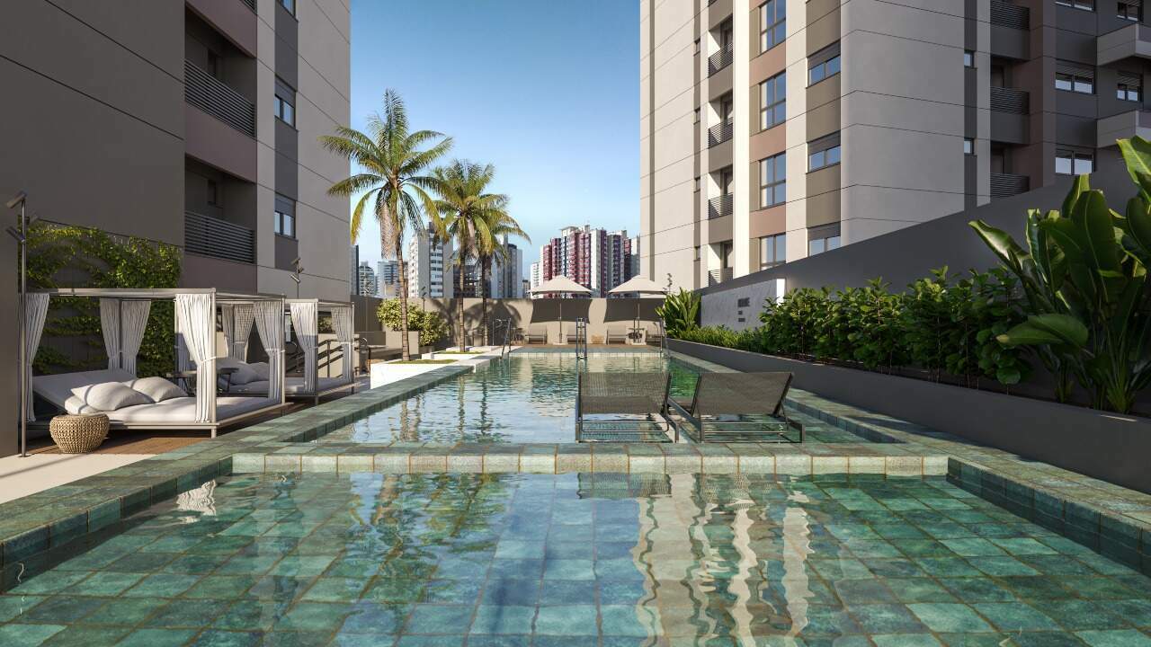 Apartamento à venda no Kobrasol: Piscina adulto aquecida com prainha e deck e infantil com deck