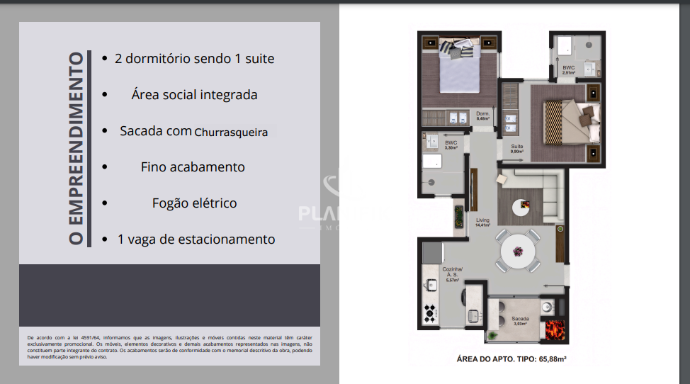 Apartamento de 2 quartos, 65m² no bairro Poço Fundo, em Brusque | Eu Corretor