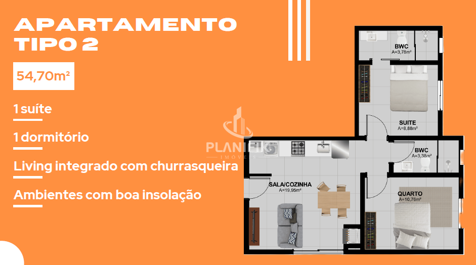 Apartamento de 2 quartos, 55m² no bairro Nova Brasília, em Brusque | Eu Corretor