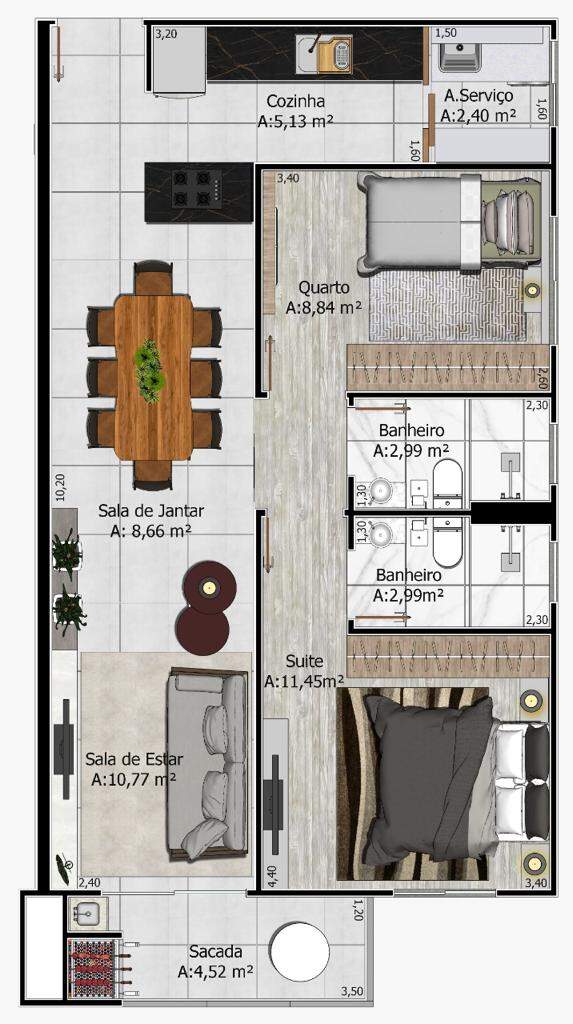 Apartamento de 2 quartos, 68m² no bairro Santa Terezinha, em Brusque | Eu Corretor