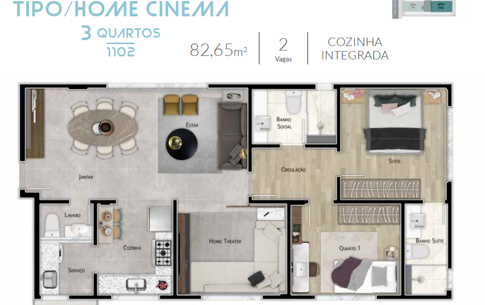 Apartamento à venda com 1 quarto, 62m² - Foto 9