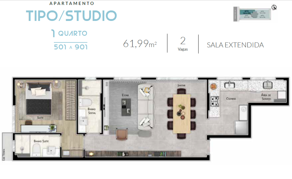 Apartamento à venda com 1 quarto, 62m² - Foto 15