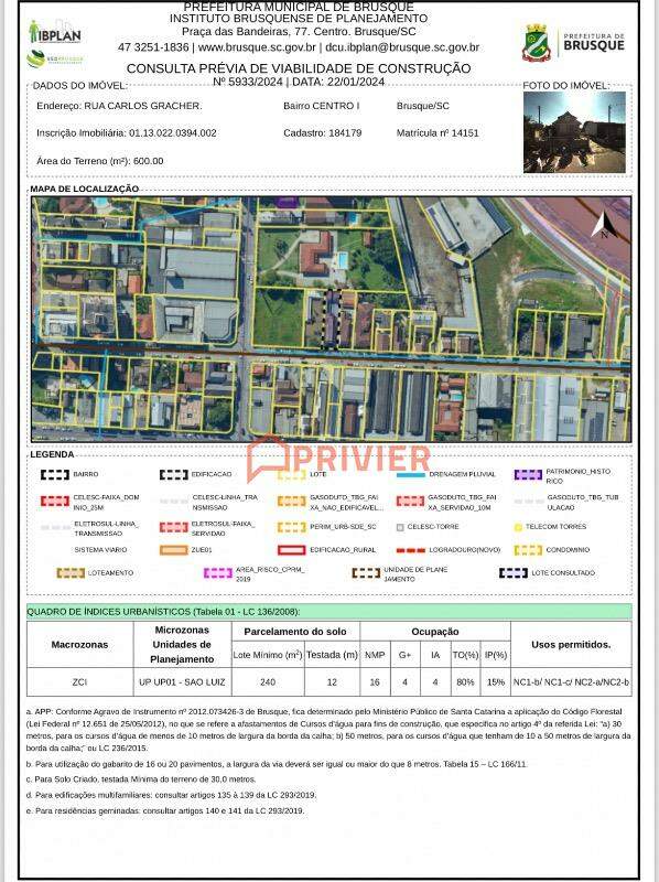 Lote/Terreno de 600m² no bairro Centro I, em Brusque | Eu Corretor