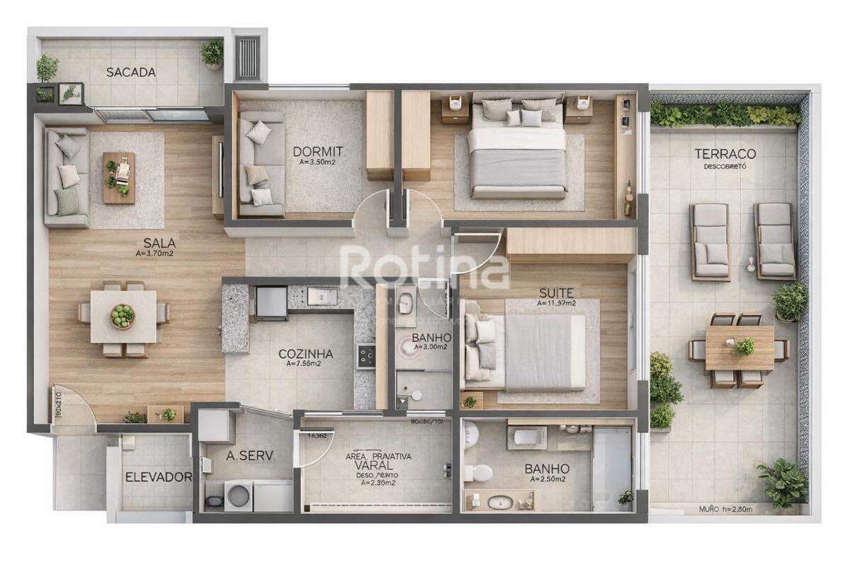 Apartamento à venda, 3 quartos em Uberlândia no bairro Santa Mônica no valor de R$ 530.000,00 - Rotina Imobiliária: 